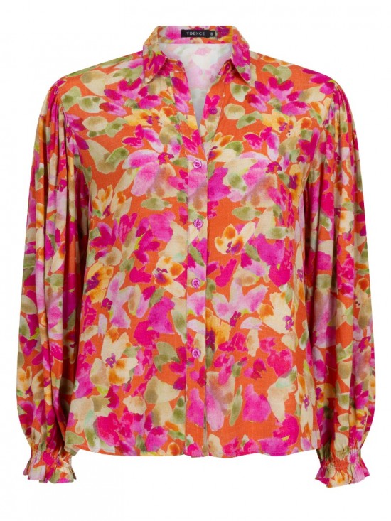 Blouse alyssa fuchsia green flower front