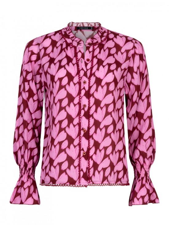 Blouse francesca pink flower frontweb white