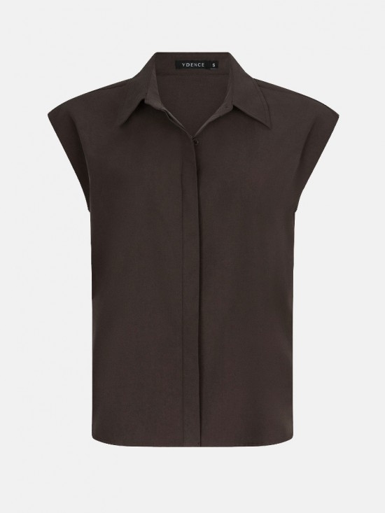 Blouse sabrina dark brown frontwhite lr
