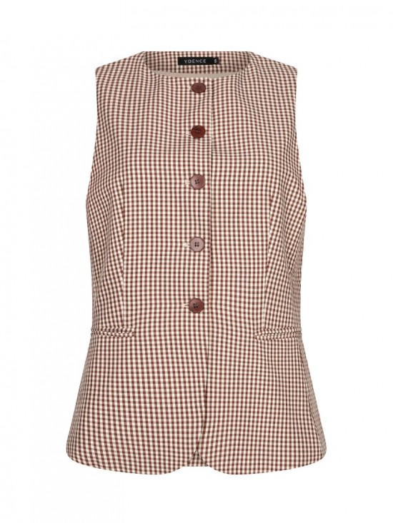 Gilet jette brown check frontwhite background