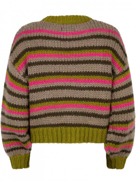 Knitted sweater meggie olive fuchsia warm grey back