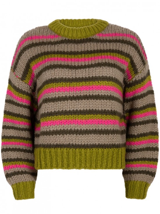 Knitted sweater meggie olive fuchsia warm grey front