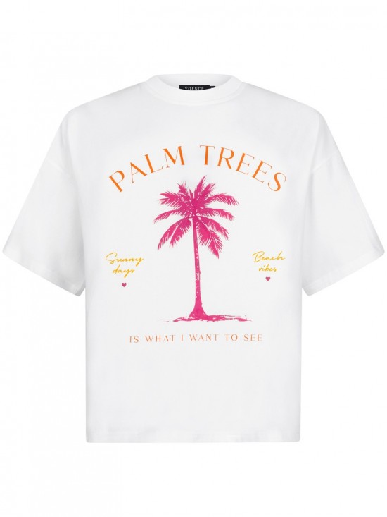 T shirt palm trees off white multi front web